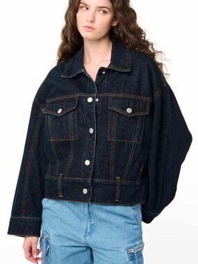 BLANKNYC Women's Deep Down Trucker Jean Denim Jacket in Blue Size Medium